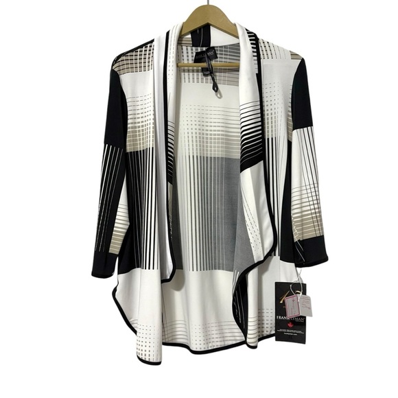 NEW Frank Lyman Design Black White Cardigan Sz 10 Artsy Modest Classic Business - Picture 1 of 6